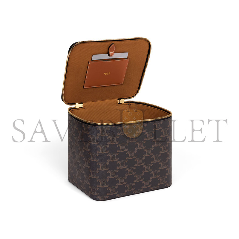 Ce1i*e square vanity case in triomphe canvas and calfskin 4m0942czj.04lu (18*14.5*15cm)